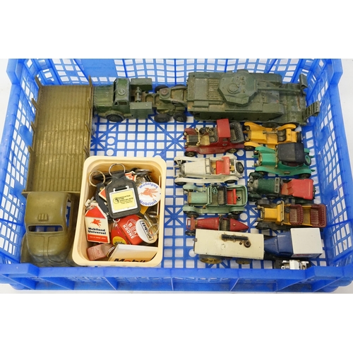 283 - A Tray of Play Worn diecast to include & Dinky Tank Transporter with Tank, a Plastic Truck, various ... 