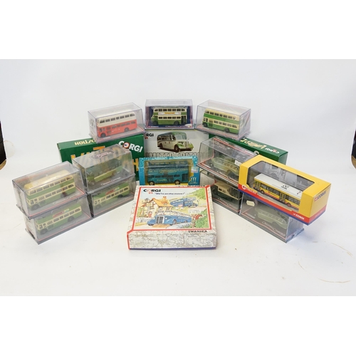 100 - A Collection of 16 x Boxed Corgi mostly Bus models to include OOC & 1/50th scale Buses.