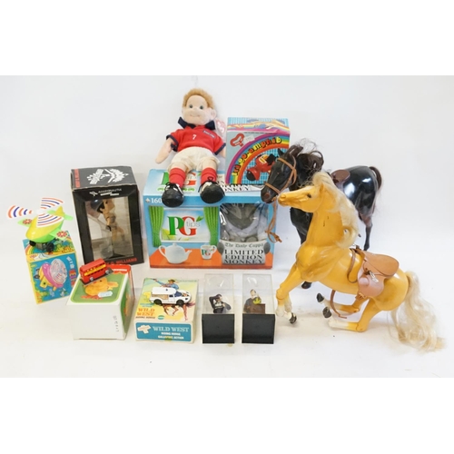 600 - A Boxed Limited Edition Monkey PG Tips, Two Plastic Horses possibly Sindy or Barbie, a Clockwork Chi... 