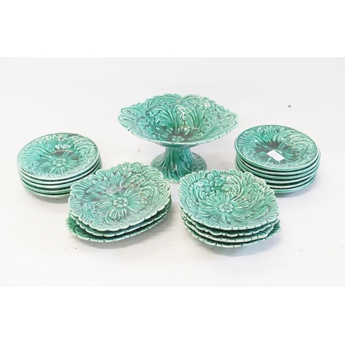 522 - A Dolls Child's Green Glazed Desert Set consisting of Plates, Dishes & Servers.