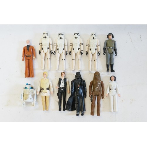 630 - A Collection of 1977 Kenner Star Wars Figures to include Darth Vader, Luke, Han Solo, Princess Leia,... 