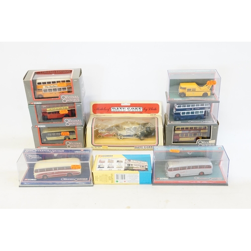 141 - A Collection of 8 Boxed Corgi Original Omnibus models, a Dundee Tram & a Lledo 3 Piece Set.