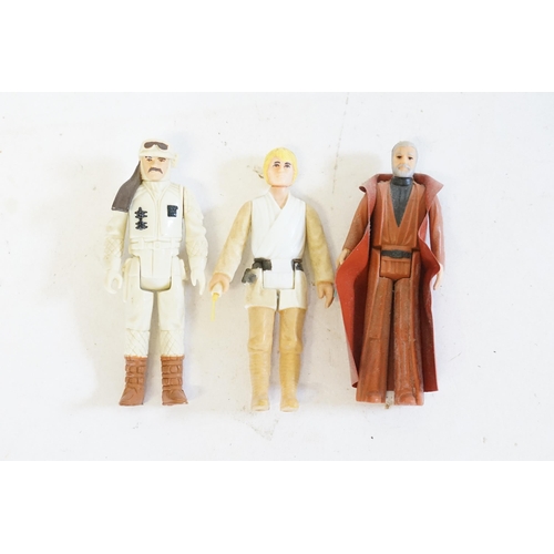 627 - A set of three loose 1977 and 1980 Kenner figures, to include Obi-Wan, Luke Skywalker and one other.