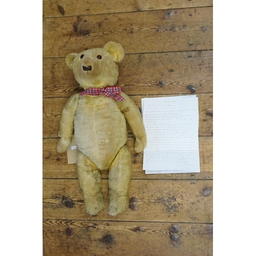 519 - A Large 1920s Teddy Bear possibly a Chad Valley Magna Bear along with a lovely letter from the Owner... 