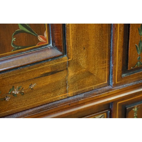 473 - An Edwardian Sheraton Revival design
Mahogany Holly & Painted decorated Wardrobe fitted Three Cupboa... 