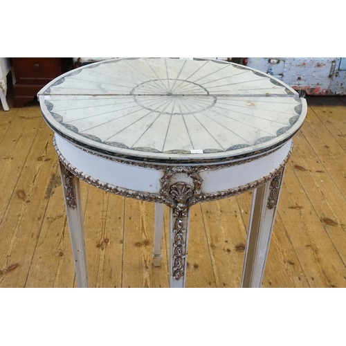 496 - A Pair of Adams design Marble Topped Painted & Semi-Burnished Console Tables resting on square legs ... 