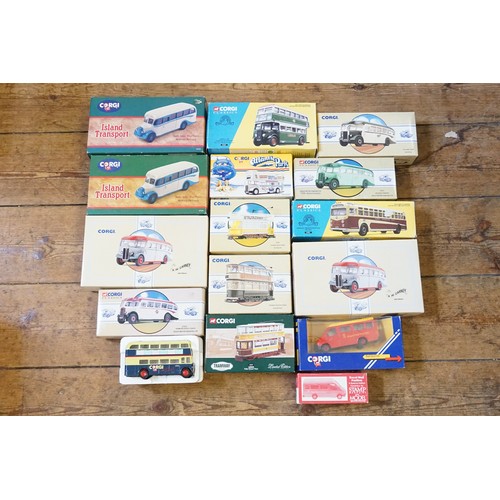 91 - A Collection of 16 x Boxed Corgi models mostly Buses & Coaches.