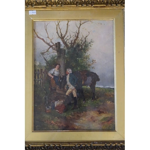 286 - A Victorian oil on board of a country scene depicting a squire with his horse, Framed & Glazed. Meas... 