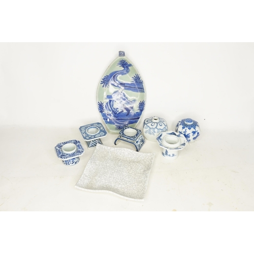 598 - A Crackle Glazed Dish, Ginger Jars, Soya Sauce Holders & a Japanese Serving Dish designed as a Boat.