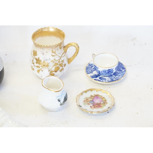 650 - A Wedgwood Blue Slip Ware Vase, a Basalt Vase, Royal Doulton Burslem Chocolate Cup, etc.