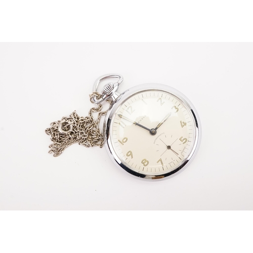 144 - A Kienzle Antimagnetic German railroad dial pocket watch. Silver coloured chain.