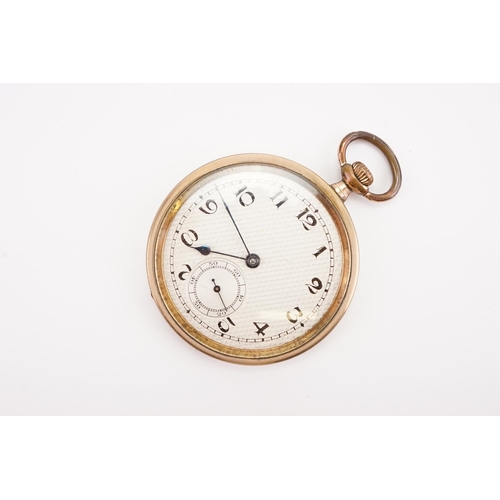 146 - A gold plated black and white enamelled pocket watch, railroad dial, with Dennison case.