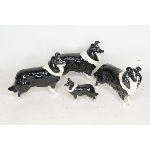 635 - Three Beswick Studies of Black & White Collie Dogs & one other.