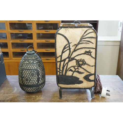 601 - Ex Collection of Rev. John Gage Waller. A Japanese Wrought Iron Table Lantern decorated with a Pond ... 