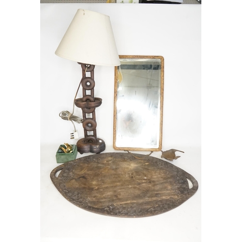 602 - Ex Collection of Rev. John Gage Waller. A Japanese Hardwood Tray, Hardwood Lamp, Mirror, etc.