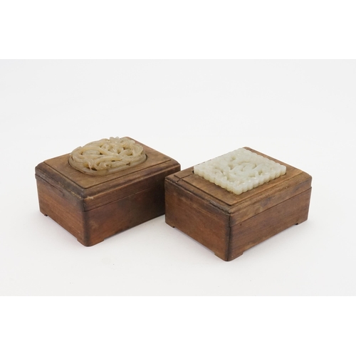 550 - Ex Collection of Rev. John Gage Waller. A Pair of Chinese Mutton Fat Jade Topped Hardwood Box decora... 