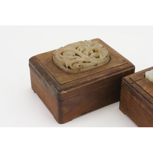 550 - Ex Collection of Rev. John Gage Waller. A Pair of Chinese Mutton Fat Jade Topped Hardwood Box decora... 