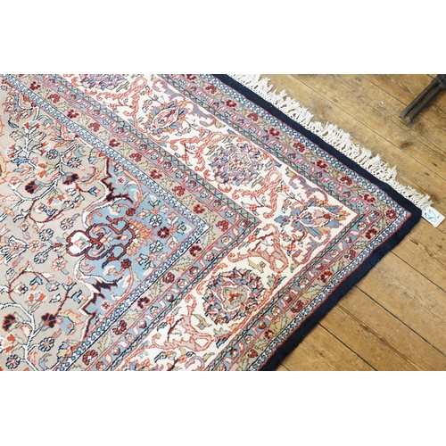 503 - A Dark Blue Ground Central Floral Medallion & Single Cream Bordered Carpet Rug with Fringe. Measurin... 