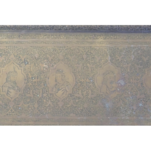 361 - An Indian Benares Brass Engraved Cocktail Tray decorated with the rulers of India. Measuring: 58cms ... 