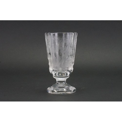 506 - A German Plain Glass engraved Rummer decorated with Deer. Measuring: 14cms high.