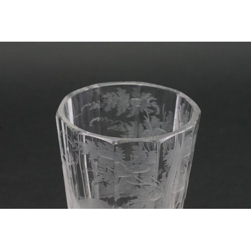 506 - A German Plain Glass engraved Rummer decorated with Deer. Measuring: 14cms high.