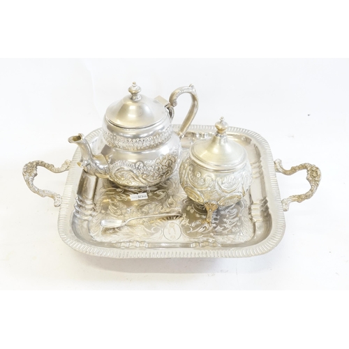 75 - A Silver Plated Tea Set & a Tray.