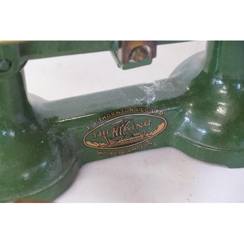 451 - A Oak Stool & a Set of Kitchen scales with Brass Weights & Pans.