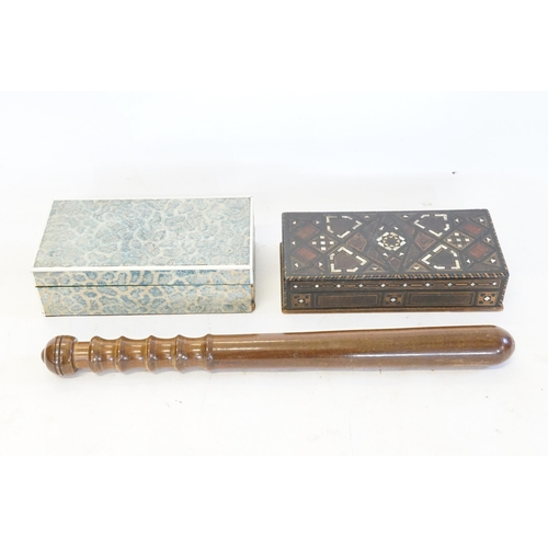 719 - A Turned Wood Truncheon, a Shagreen Box by Goldsmiths & Silversmiths & an Anglo Cigarette Box.