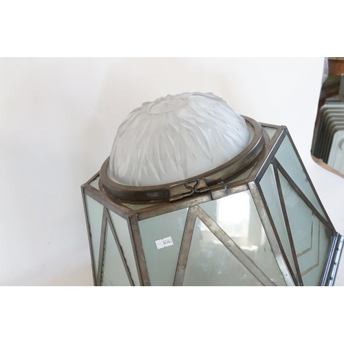 487 - A Vintage Art Deco Opaque Glass Sun Flower design Metal mounted Entrance Hall Light Fitting. Measuri... 