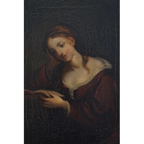 296 - A 19th Century School Oil on Canvas of a Young Lady reading a Book in a velvet Dress. Measuring: 33c... 