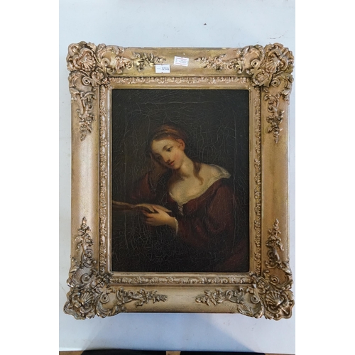 296 - A 19th Century School Oil on Canvas of a Young Lady reading a Book in a velvet Dress. Measuring: 33c... 