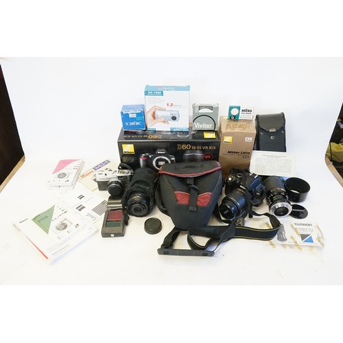 331 - An Olympus Trip 35 Camera, a Tamron CFtele Macro BBar MC5830 - 11.3 80 x 210 Lens in Case, a Nikon E... 