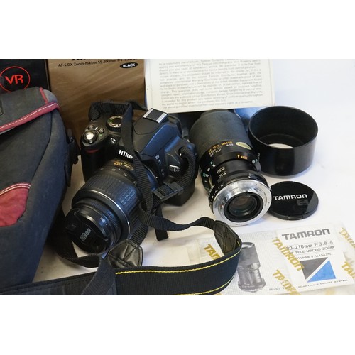 331 - An Olympus Trip 35 Camera, a Tamron CFtele Macro BBar MC5830 - 11.3 80 x 210 Lens in Case, a Nikon E... 