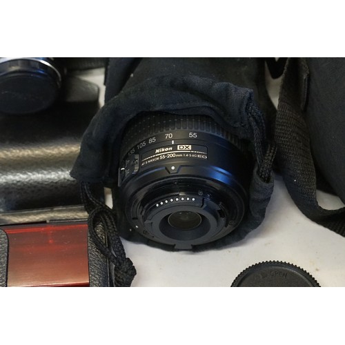 331 - An Olympus Trip 35 Camera, a Tamron CFtele Macro BBar MC5830 - 11.3 80 x 210 Lens in Case, a Nikon E... 