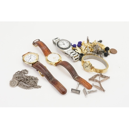 129 - A collection of cufflinks and watches, to include silver (approx weight 64g), along with a Citizen Q... 