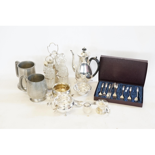 78 - A Collection of Silver Plated items to include a Four Piece Cruet Set, Sugar Bowl, Cream Jug, Mustar... 