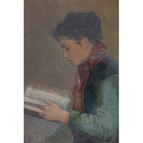 300 - A Late 19th Century Watercolour of a Young Girl reading a book. Measuring: 41cms x 45cms. Monogramed... 