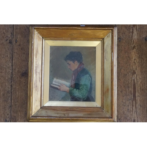 300 - A Late 19th Century Watercolour of a Young Girl reading a book. Measuring: 41cms x 45cms. Monogramed... 