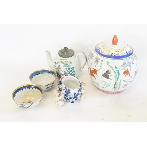 563 - A Chinese Ginger Jar & Cover, two Victorian Tea Bowls, Tea Pot, etc.