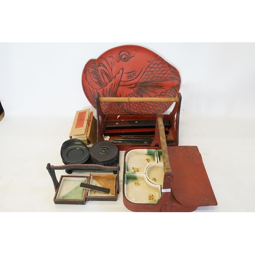 581 - Ex Collection of Rev. John Gage Waller. A Japanese Red Lacquered Table Supper Set, a Cinnabar Lacque... 