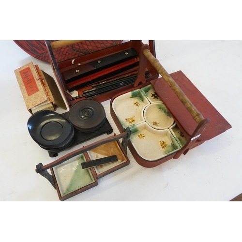 581 - Ex Collection of Rev. John Gage Waller. A Japanese Red Lacquered Table Supper Set, a Cinnabar Lacque... 