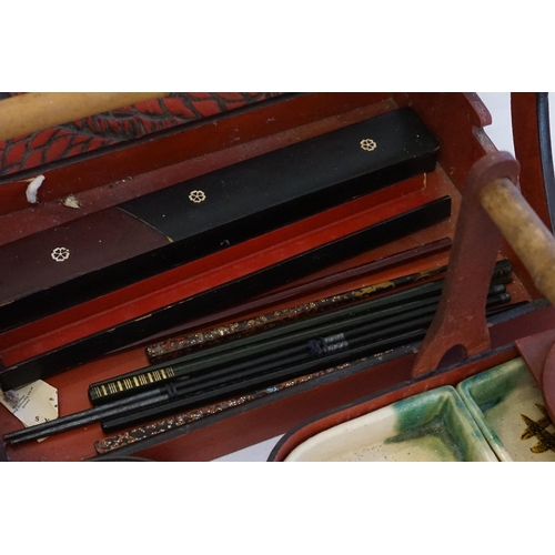 581 - Ex Collection of Rev. John Gage Waller. A Japanese Red Lacquered Table Supper Set, a Cinnabar Lacque... 