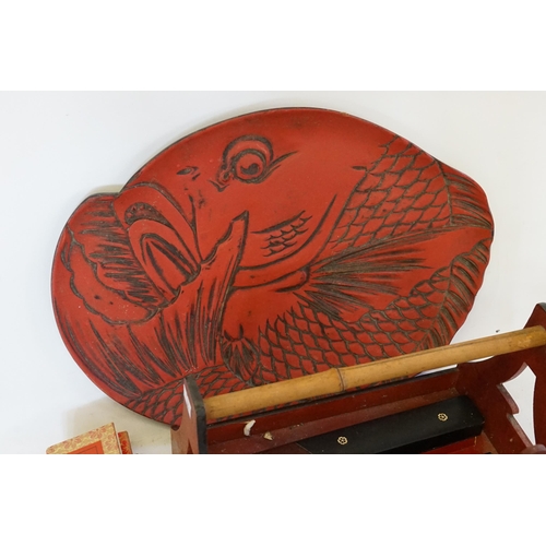 581 - Ex Collection of Rev. John Gage Waller. A Japanese Red Lacquered Table Supper Set, a Cinnabar Lacque... 