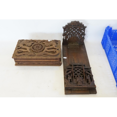 582 - Ex Collection of Rev. John Gage Waller. AJapanese Hardwood Box decorated with Dragons & a Carved Chi... 