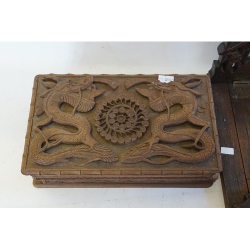 582 - Ex Collection of Rev. John Gage Waller. AJapanese Hardwood Box decorated with Dragons & a Carved Chi... 