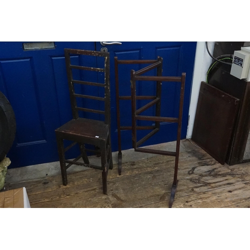 440 - An Antique Oak Correction Chair & a Three Fold Fire Screen.