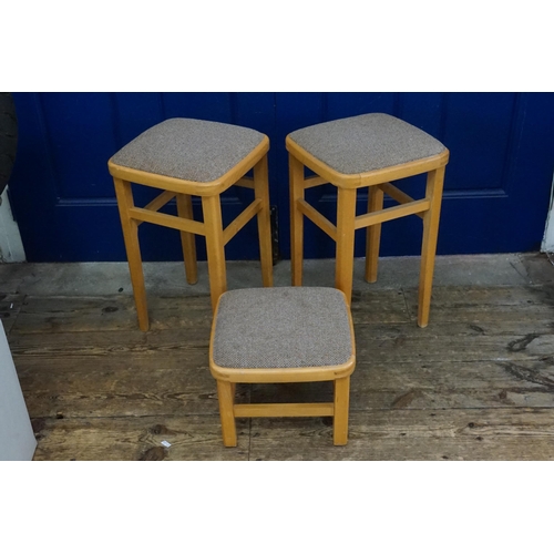 412 - A Pair of Beech Kitchen Stools & one other.