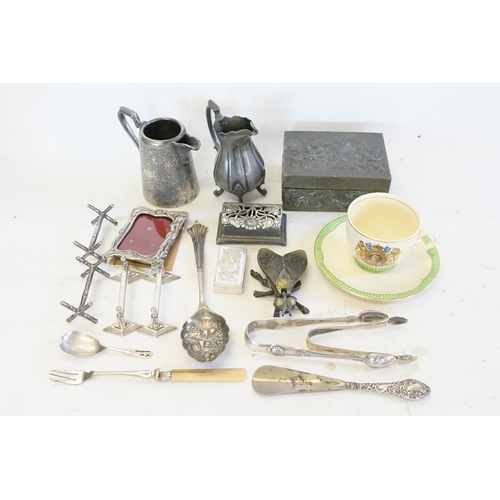 336 - A Pewter embossed Box, Snuff Box, Cutlery, etc.