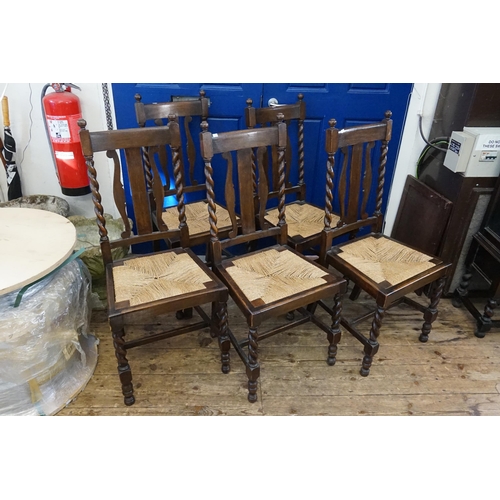 421 - A Set of Six Barley Twist Legged Rush Seated Dining Chairs.