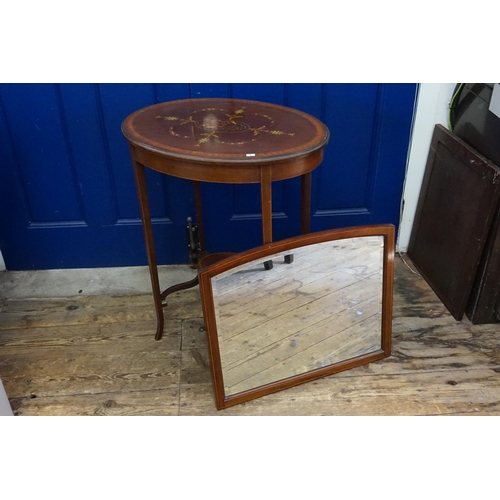 426 - An Edwardian Oval Satinwood inlaid & Painted Tea Table with a Jardiniere Base & resting on square ta... 